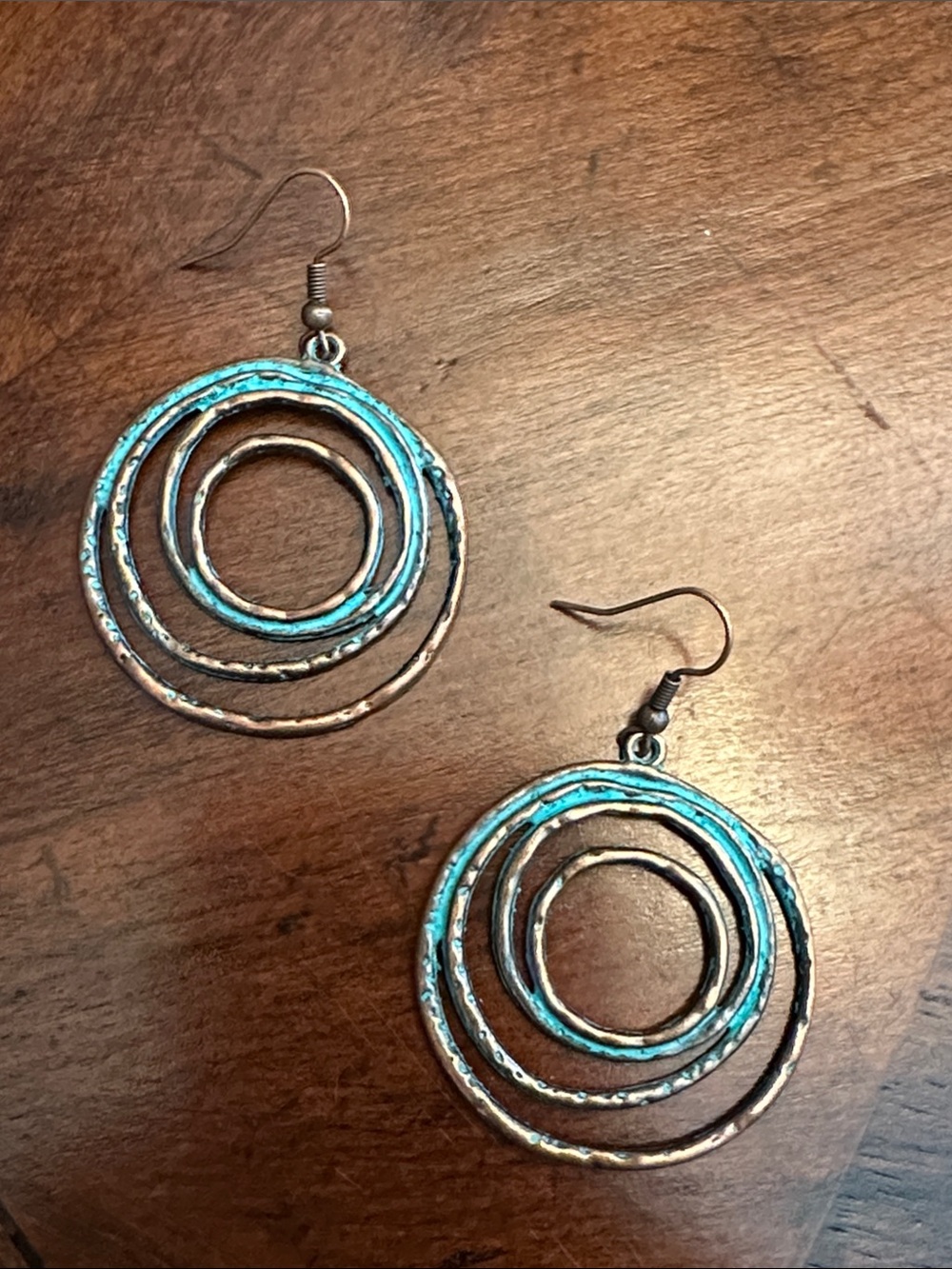 Turquoise Patina Spiral Hoop Dangle Earrings - Women Jewelry